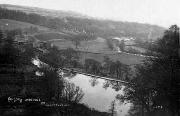 View from above Gregory Tunnel, of Gregory Widehole, a natural widening of the canal caused when the embankment on the river side was built. In the 1840s, two boatbuilding docks were located here. Along the canal can be seen Leashaw Farm, Robin Hood, with Dawbarns timber works in the distance in the valley floor.